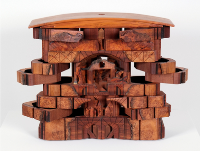 Landscape Box, c.1988 (cherry burl, wenge, mahogany & Hawaiian koa woods with lamp)
