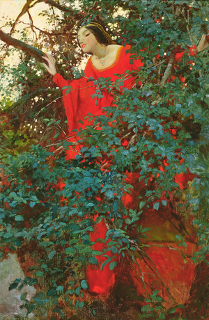 So for a heart-beat she saw him, from 'The Fox Brush' by James Branch Cabell (1879-1958), published in Harper's Monthly Magazine, August 1905 (oil on canvas)