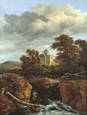 Landscape with a Waterfall and Castle, c.1670 (oil on canvas)