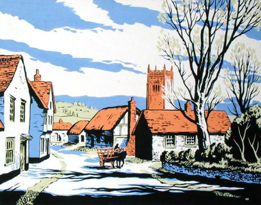 Village Street (gouache on paper)