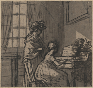 Girl at a clavichord, c.1800 (pen & wash on paper)
