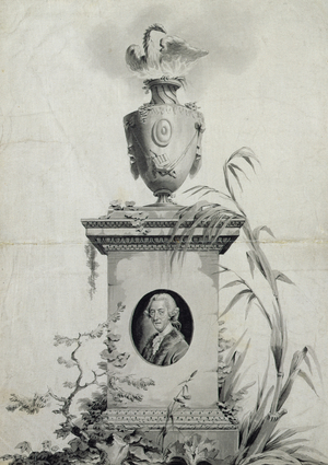 Design for the title page of the collected works of Dr Thomas Arne (1710-78) (ink and wash) (see also 84540)