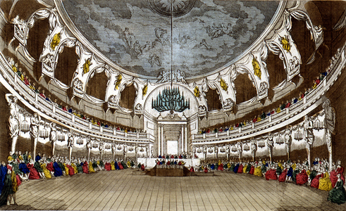 Concert hall in Venice, 18th century (engraving)