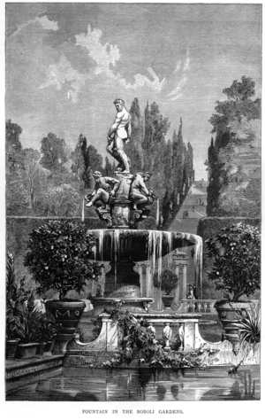 Fountain in the Boboli Gardens, published by Schribner, Welforf and Armstrong, New York, 1877 (engraving)