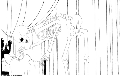 Death appearing to Kaiser Wilhelm in his bed, 13 April, 1916 (litho)