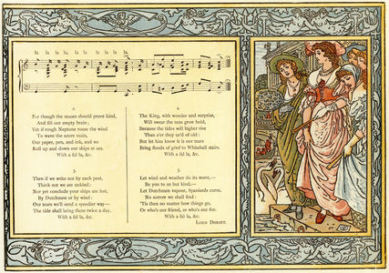 'To All You Ladies now on land, we men at sea indite', song illustration from 'Pan-Pipes', A Book of Old Songs, Newly Arranged and with Accompaniments by Theo. Marzials, published in London by George Routledge & Sons, 1884 (colour litho) (see also 452018)