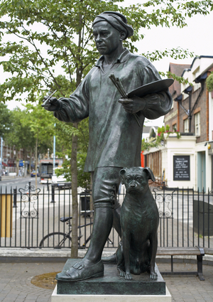 William Hogarth by Jim Mathieson, junction of Chiswick High Road and Annandale Road (photo)