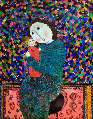Mother and Child in Winter (oil on canvas)