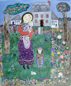 Mother and children in country garden, 2008 (oil on canvas)