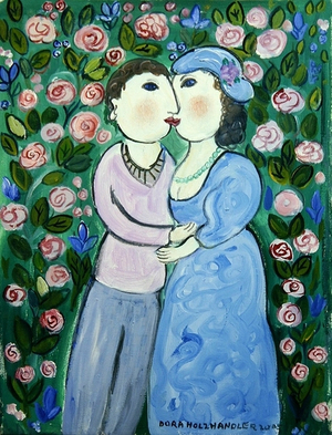 Lovers in rose garden, 2000 (oil on canvas)