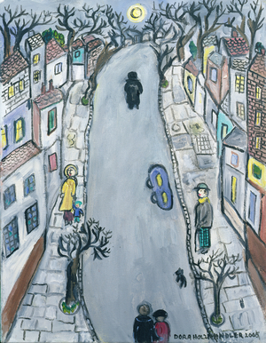 Notting Hill Gate in winter, 2001 (oil on canvas)