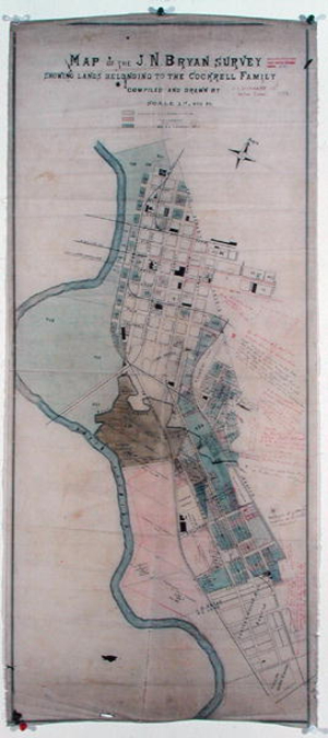 Map of the J.N Bryan survey showing lands belonging to the Cockrell Family, 1892 (colour litho)