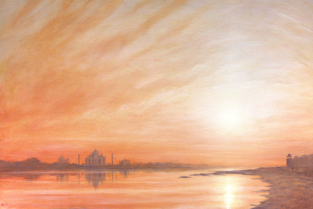 Taj Mahal at Sunset (oil on canvas)