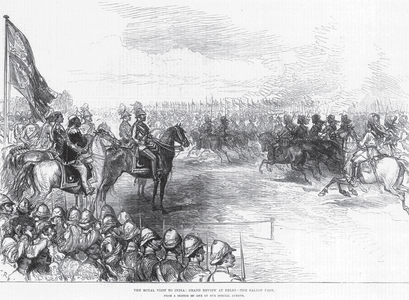 The Royal Visit to India: Grand Review at Delhi, the Gallop Past, 1911 (litho)