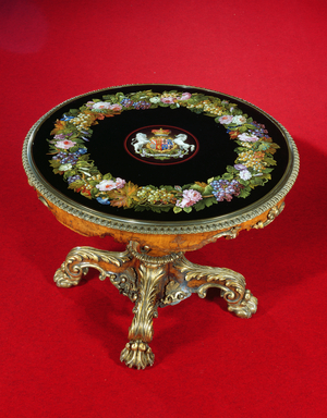 Micro-mosaic table with Norfolk and Leveson-Gower coats of arms, 1847 (wood, metal and micro-mosaic)