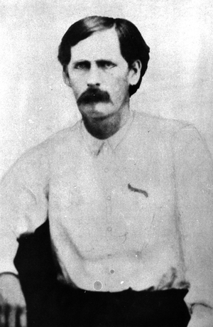 Wyatt Earp in his twenties, from a tintype taken at Dodge City, Kansas, c.1868-78 (b/w photo)