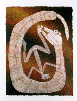 Ngalyod (Rainbow Serpent) (acrylic, charcoal and chalk on paper)