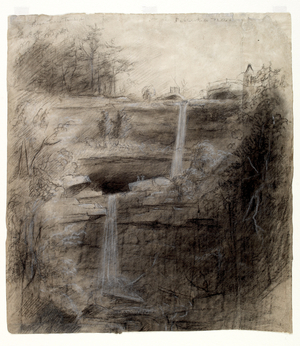 Double Waterfall - Kaaterskill Falls, 1826 (charcoal, black & white crayon and graphite pencil on paper)