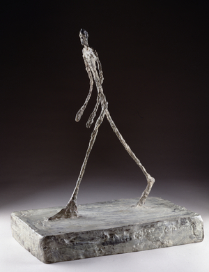 Man Crossing a Square on a Sunday Morning, 1950 (painted bronze)