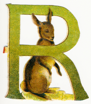 R Rabbit -  image of animals in decoupi, end of 19th century (chromolithograph)
