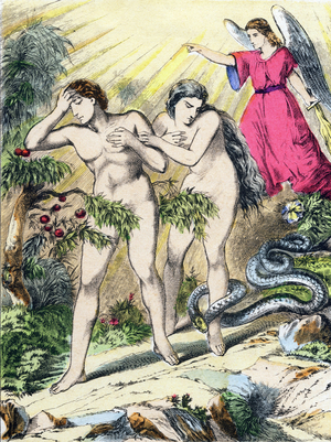 God drives Adam and Eve out of earthly paradise. Engraving in “The main facts of holy history". Epinal Imaging, 4th Series. Pellerin and Cie, printer-publisher, Epinal. End of the 19th century. Dim: 5,5x3,5cm