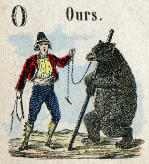 Abecedary. Letter O like a bear watch. Small encyclopedic alphabet, popular series. Epinal imaging, late 19th century