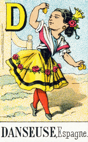 D - Danseuse espagnole - Oriental ABC and ABC of national costumes, c.1900 (chromolithograph)