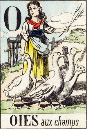 O  (geese in field) - "Alphabet of the farm" end of 19th century (Epinal print)