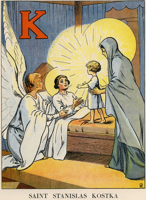 Letter K: Saint Stanislas Kostka (1550-1568), in Alphabet des saints, 1932 (engraving)