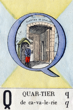 Letter Q as a neighborhood. Military alphabet, c.1870-1880 (Epinal print)