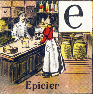 Profession Alphabet: Grocer, beg of 20th century (illustration)