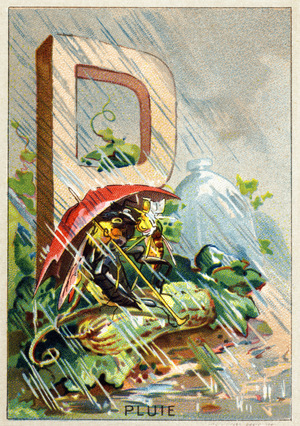 Letter P: Rain, Mr. Marinier's artistic alphabet, late 19th century (chromolithograph)