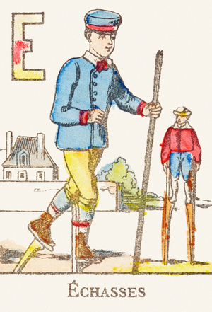 E : Echasses - Gravure extraite de "Alphabet des jeux ", , vers 1890