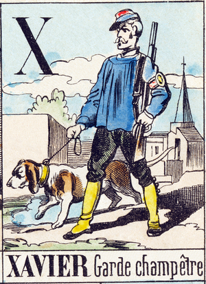 X Xavier (rural guard) - "Alphabet of the farm" end of 19th century (Epinal print)