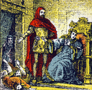 Etienne Marcel murdered two ministers in the room of the French dolphin Charles, 1358 (engraving)