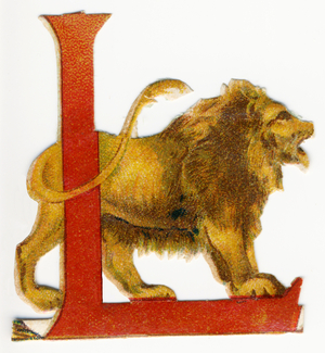 L Lion -  image of animals in decoupi, end of 19th century (chromolithograph)