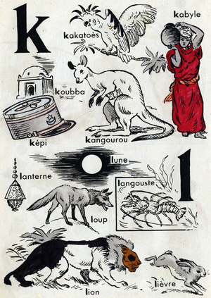 The letters K and L, in ABC des colonies francaises, 1946 (drawing)