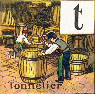 Profession Alphabet: Coonnelier. Unknown illustrator, beg of 20th century (illustration)