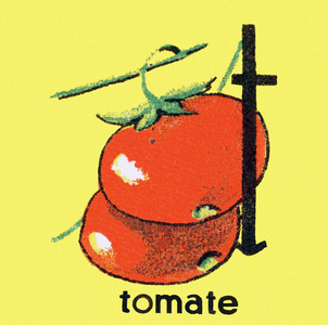 Tomato (tomato) - Engraving in “Alphabetical cubes, fruits and vegetables" c.1940 (engraving)