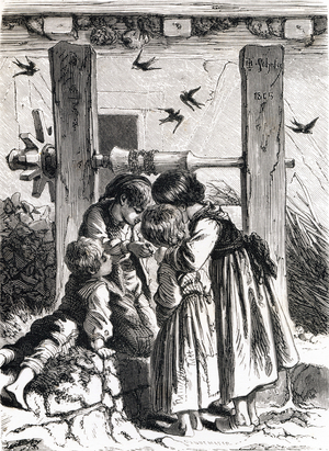 Letter H: Happy, Swallow, 1868 (engraving)