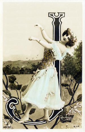 J : Lucette De Berny, artist from la Belle Epoque - Alphabet in postcard, 1904 (postcard)