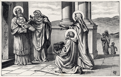 The presentation at the temple. Alphabet of the child Jesus. Edition of 1932. Woodcarvings signed H G. Private collection