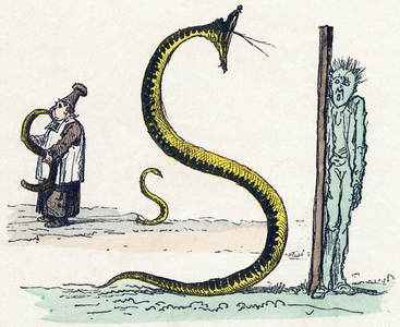 Letter S: This snake that winds and whistles endlessly has the whistling and shape of the S, 1861 (engraving)
