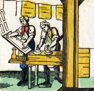 Printer. Engraving in "Alphabet des metiers"”. In Lille, at Castiaux , Bookseller. Imprimerie de Blocquel . Plate no. 528. First half of the 19th century. Dim: 43,5x26,5cm