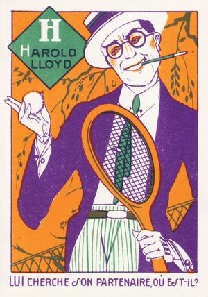 H: Harold Lloyd - Where's his tennis partner? (American comic actor and producer (1893-1971) c.1920 (chromolithograph)