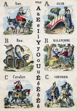 Abecedary. Letters and numbers. Small encyclopedic alphabet, popular series. Epinal imaging, late 19th century