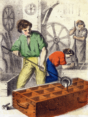 Illustration for "Abecedaire des arts et metiers pour teaching à lire", 1866 (engraving)