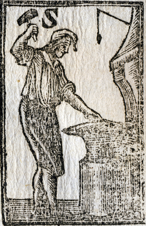Letter S: Locksmith (makes locks). Engraving in “” Instructive abecedaire des arts et metiers”””. A work in which a child, while having fun, can learn about the most useful Arts to the Society. In Avignon, at Pierre Chaillot Jeune, printer-bookseller, Place du Palais, 1822. Sweetheart prints. 60 pages. Dim: 13,5x9cm. Private Collection