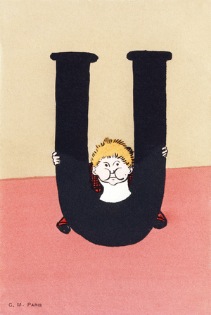 U comme ubuesque - Alphabet enfants. C. M. editeur, Paris. Cartes postales peintes e la main, affranchies en 1904. Dimensions : 14 x 9 cm