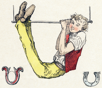 Letter U: By the feet to the trapeze one sees the hanging of the great U, 1861 (engraving)